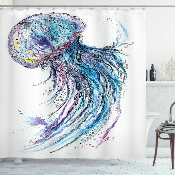 Mermaid Whimsical Ocean Jellyfish Aquatic Underwater Sea Life Nautical Girl Print 16in x 108in Cotton Sateen Table Runner Roostery Tablerunner 